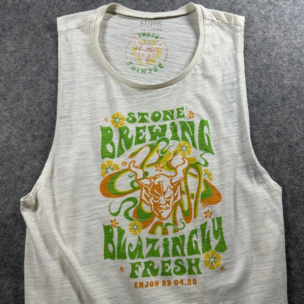 Stone Brewing Muscle Tank Mens XXL Cream Blazingly Fresh Graphic Slub Tee
